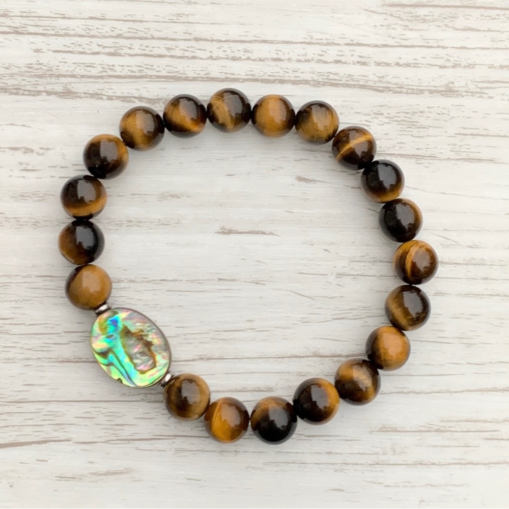 Beaded gemstone abalone bracelet